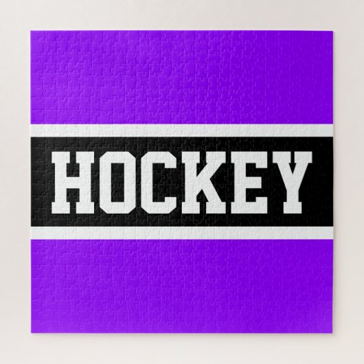 ホッケーアスレティックブライトパープル白黒ストライプ ジグソーパズル (縦)