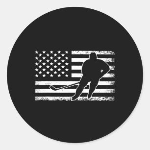 ホッケーアメリカ合衆国国旗のアイスホッケー選手メンズウォム ラウンドシール