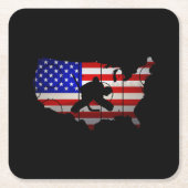 ホッケーアメリカ国旗のアイスホッケー スクエアペーパーコースター (正面)