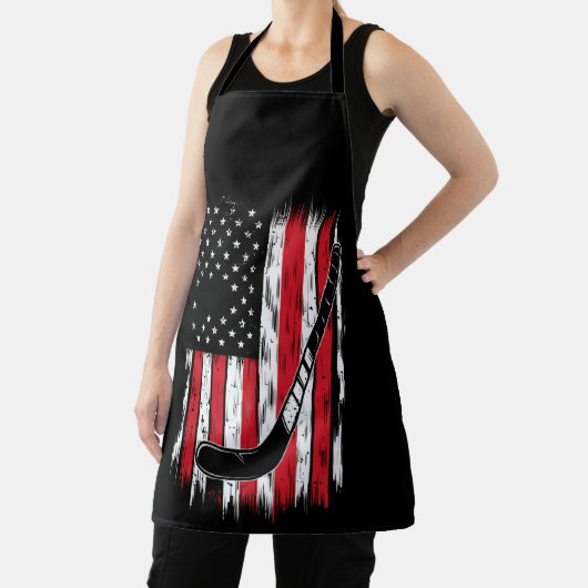 ホッケーアメリカ国旗のスポーツレトロヴィンテージ エプロン (インサイチュ)