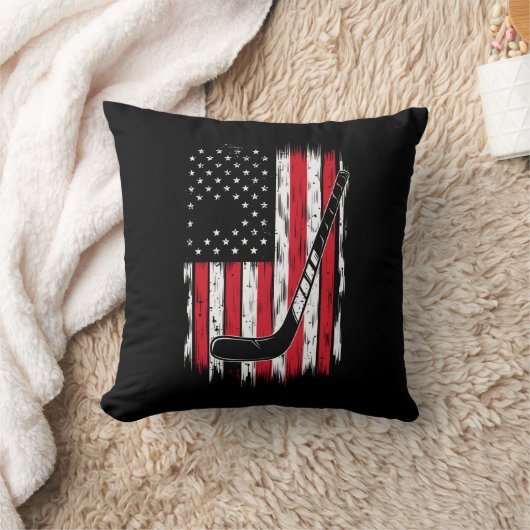 ホッケーアメリカ国旗のスポーツレトロヴィンテージ クッション (ブランケット)