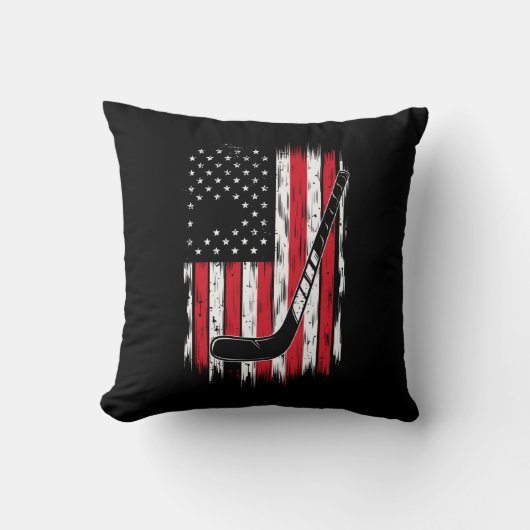 ホッケーアメリカ国旗のスポーツレトロヴィンテージ クッション (正面)