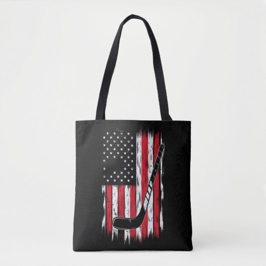 ホッケーアメリカ国旗のスポーツレトロヴィンテージ トートバッグ (正面)