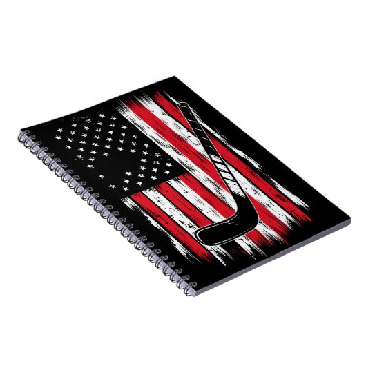 ホッケーアメリカ国旗のスポーツレトロヴィンテージ ノートブック (右側)
