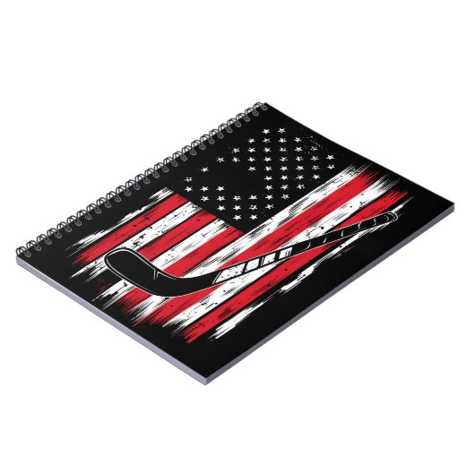 ホッケーアメリカ国旗のスポーツレトロヴィンテージ ノートブック (左側)