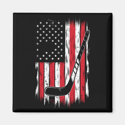 ホッケーアメリカ国旗のスポーツレトロヴィンテージ マグネット (正面)