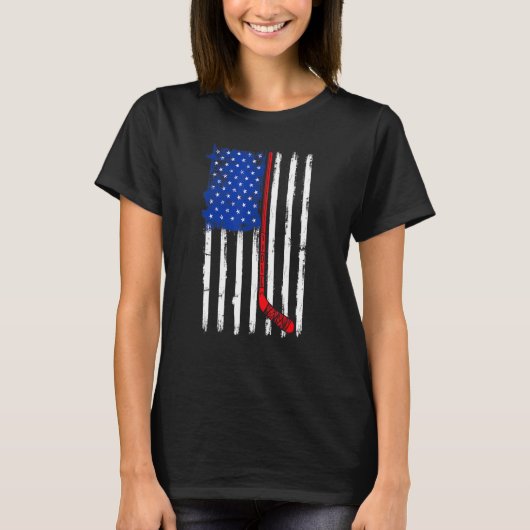 ホッケーアメリカ国旗のホッケー Tシャツ (正面)
