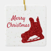 ホッケーオーナメント – レッドスパークルスケートとプレーヤー セラミックオーナメント (正面)