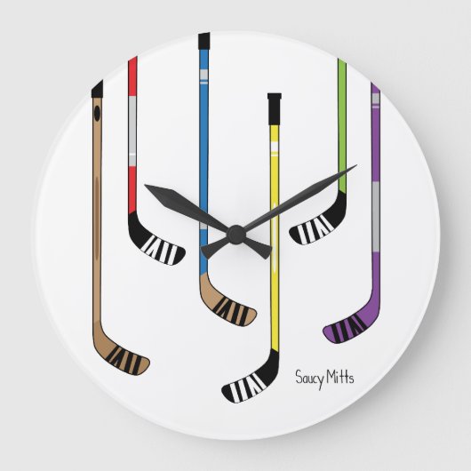 ホッケーカラフルスティックマンケーブルームデコール ラージ壁時計 (正面)