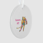 ホッケーガールシルエットブラウンフローラ名番号 オーナメント (正面)