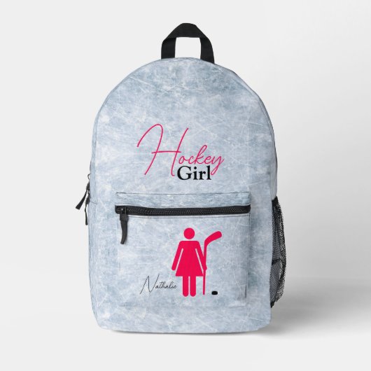 ホッケーガールホットピンク プリントバックパック (正面)