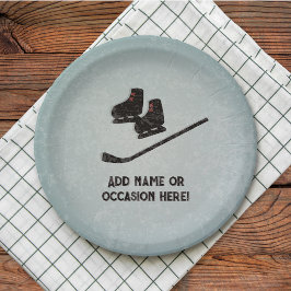 ホッケーギア – ブラックオンアイスグレー – 男性お祝い ペーパープレート