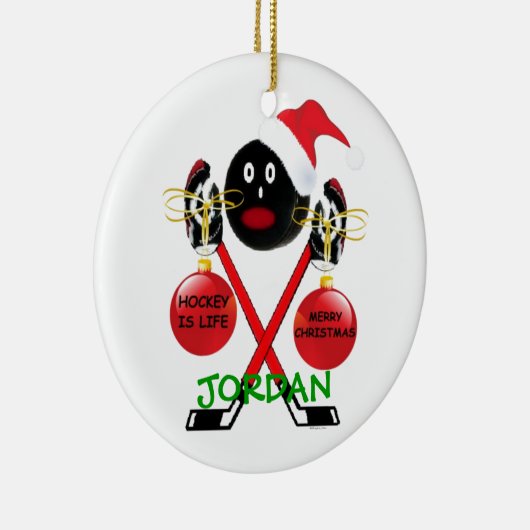 ホッケークリスマスの漫画 セラミックオーナメント (右)
