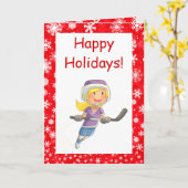 ホッケークリスマスカード – 女の子プレーヤー – 赤白 カード (黄色い花)