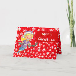 ホッケークリスマスカード – 雪の中のガールキッドプレーヤー カード