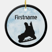 ホッケークリスマスサークルオーナメント – 青いアイススティック セラミックオーナメント (裏面)