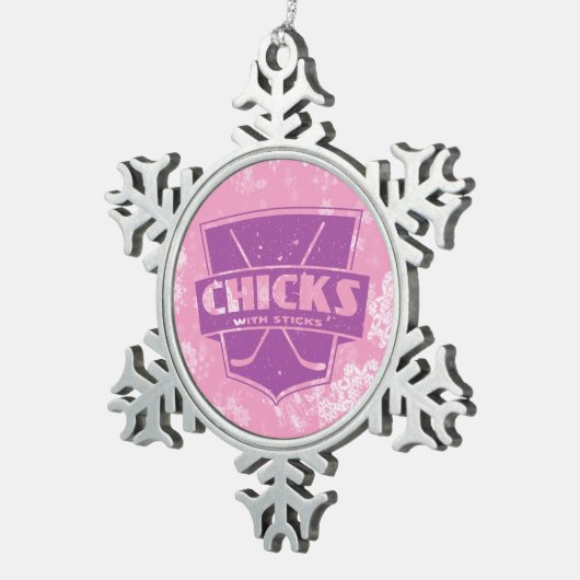 ホッケークリスマススノーフレークオーナメント、クリスマスチックス スノーフレークピューターオーナメント (右)