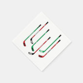 ホッケークリスマスレッド&グリーンホッケースティック スタンダードカクテルナプキン (角)