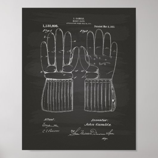 ホッケーグローブ1915パテントアート – Chalkboard ポスター (正面)