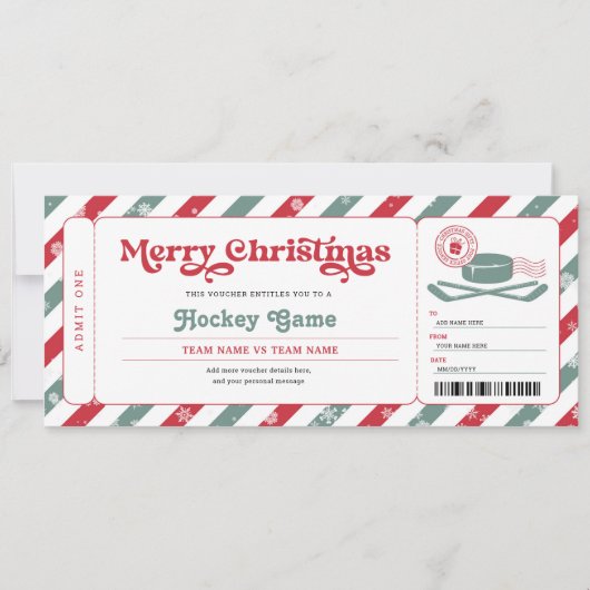ホッケーゲームのサプライズクリスマスプレゼントチケット 招待状 (正面)