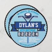 ホッケーゲームスポーツ子供の誕生日パーティーラウンド 招待状 (正面/裏面)