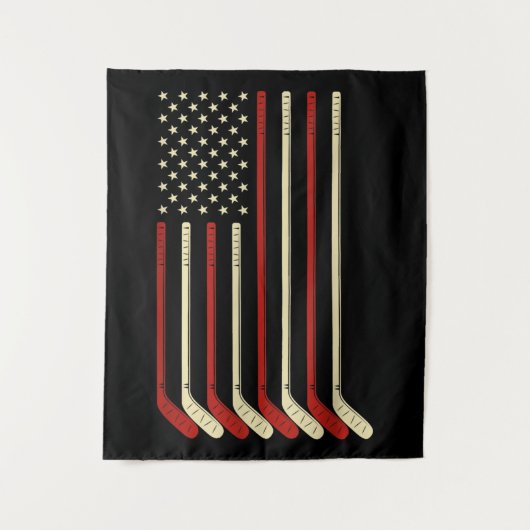 ホッケーゴアリーUSA国旗ホッケースティックアイスホッケー タペストリー (正面)