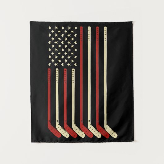 ホッケーゴアリーUSA国旗ホッケースティックアイスホッケー タペストリー (正面)