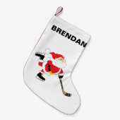 ホッケーサンタスケートで滑るパーソナライズカスタマイズ スモールクリスマスストッキング (正面 (吊り時))