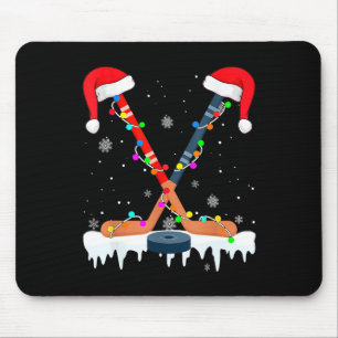ホッケーサンタハットクリスマスライトスポーツボーイズX マウスパッド
