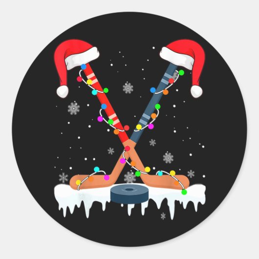 ホッケーサンタハットクリスマスライトスポーツボーイズX ラウンドシール (正面)