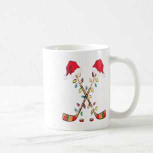 ホッケーサンタ帽子クリスマスライト面白いスポーツXmas コーヒーマグカップ