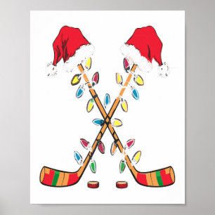 ホッケーサンタ帽子クリスマス電飾面白いスポーツXmas ポスター