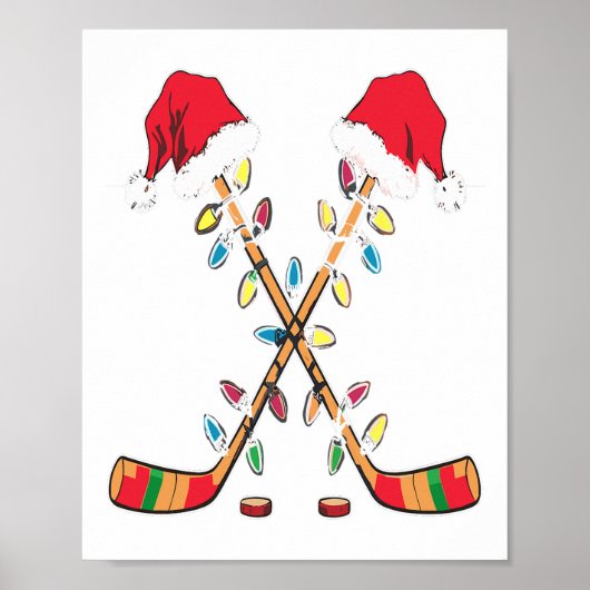 ホッケーサンタ帽子クリスマス電飾面白いスポーツXmas ポスター (正面)