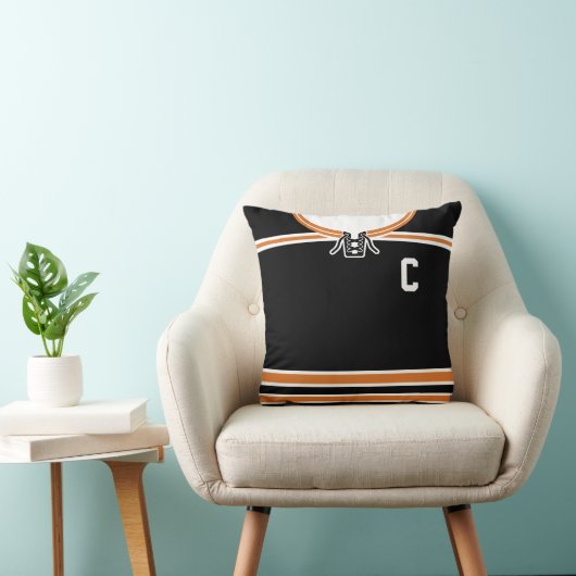 ホッケージャージーの名前と番号テンプレートピローオレンジ クッション (椅子)