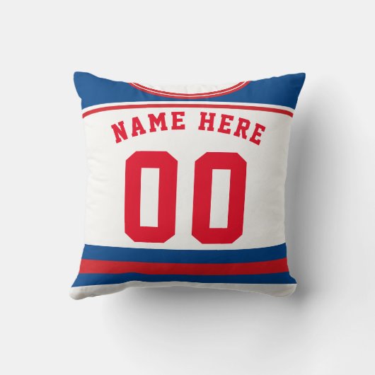 ホッケージャージーの名前と番号テンプレートピローブルー クッション (裏面)