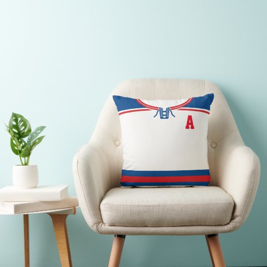 ホッケージャージーの名前と番号テンプレートピローブルー クッション (椅子)