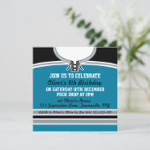 ホッケージャージーをテーマにしたパーティー招待状テンプレート、ティール（緑がかった色） 招待状 (スタンド正面)