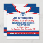 ホッケージャージーをテーマにしたパーティー招待状テンプレート 招待状 (正面/裏面)