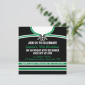 ホッケージャージーをテーマにしたパーティー招待状テンプレート、緑 招待状 (スタンド正面)