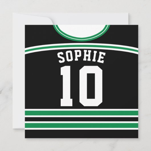 ホッケージャージーをテーマにしたパーティー招待状テンプレート、緑 招待状 (裏面)