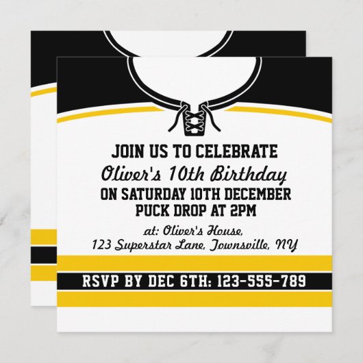 ホッケージャージー主題パーティー招待状テンプレート 招待状 (正面/裏面)