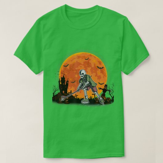 ホッケースケルトンハロウィーンホッケープレイヤーハロウィーン Tシャツ (デザイン正面)