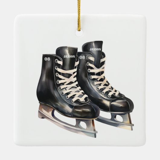 ホッケースケーパーソナライズされたトの名前と番号 セラミックオーナメント (裏面)