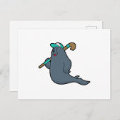 ホッケースティックでホッケーでシール ポストカード (正面/裏面)