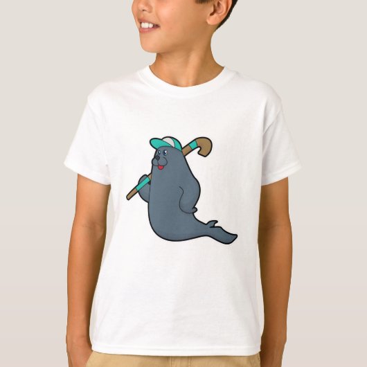 ホッケースティックでホッケーでシール Tシャツ (正面)