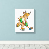 ホッケースティックとアイスホッケーのトナカイ キャンバスプリント (インサイチュ (ウッドフロア))