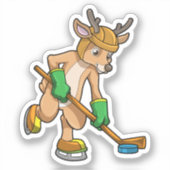 ホッケースティックとアイスホッケーのトナカイ シール (正面)