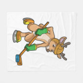 ホッケースティックとアイスホッケーのトナカイ フリースブランケット (正面(横))