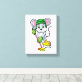 ホッケースティックとアイスホッケーのマウス キャンバスプリント (インサイチュ (ウッドフロア))