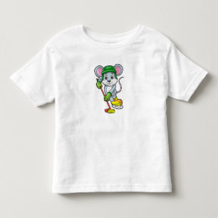 ホッケースティックとアイスホッケーのマウス トドラーTシャツ
